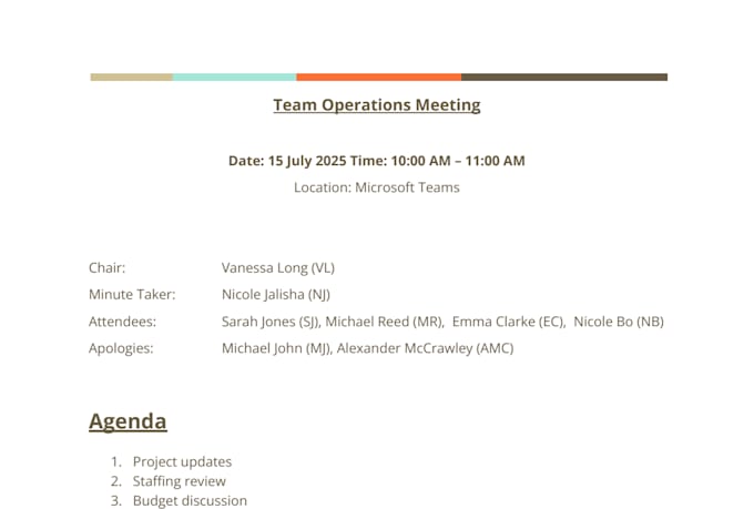 create expert level professional meeting minutes and notes